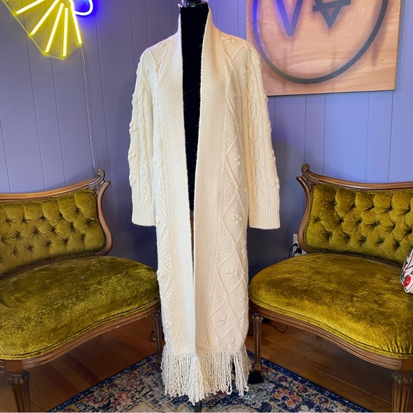❌SOLD🏷️Le Superbe Bohemian Knit Duster Sweater Cardigan Coat in Cream Size Small - Picture 7 of 11